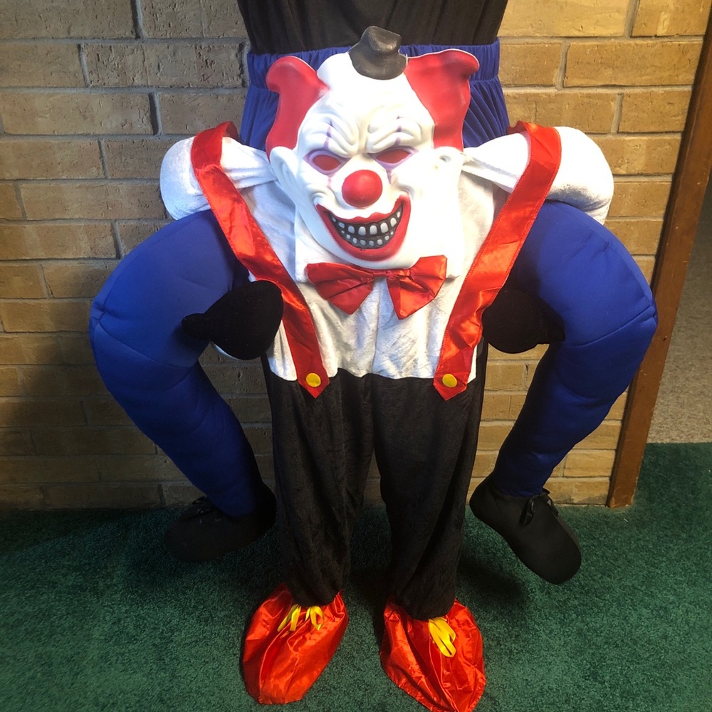 Sinister Clown Piggy Back Halloween Costume One Piece Suit & Mock Legs